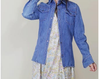 1970s Small Denim Jacket  - Vintage Button-Down Shirt Jacket