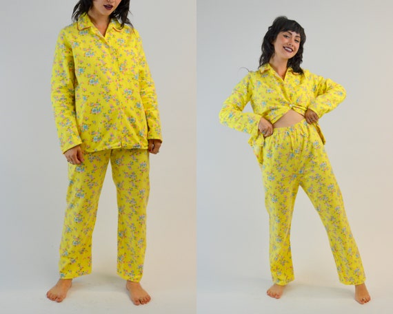 S/M 1960s Floral Pjs Vintage Two Piece Pajama Set