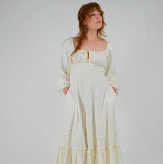 1970s GUNNE SAX White Cotton Maxi Dress - XS - image 2