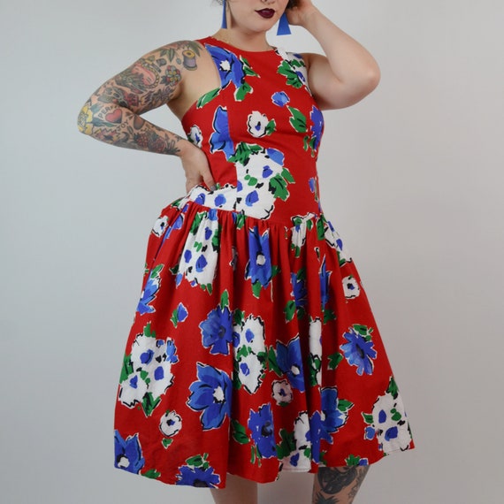 1980s Cotton Floral Sundress - Medium - image 4