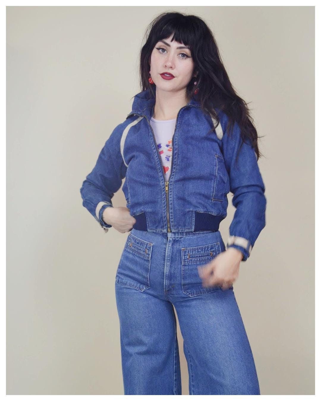 1970s Faded Glory Denim Jacket: Vintage Hippie Zipper Front Coat