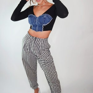 26 waist Vintage 1980s Betsey Johnson Houndstooth Trousers 80s Punk Label Black and White image 6