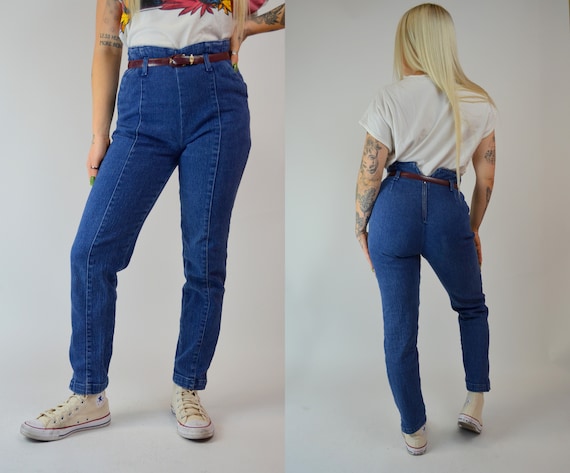 Waist 27 VINTAGE 1980s High Rise Skinny Jeans 80s… - image 2