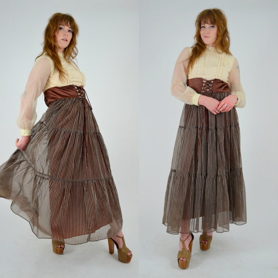 1960s Hippie Vintage Maxi Dress -  XXS / XS - image 4