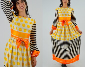 1960s Polka Dot Maxi Dress - XS