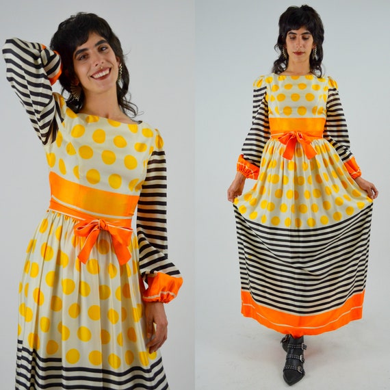 1960s Polka Dot Maxi Dress - XS - image 1