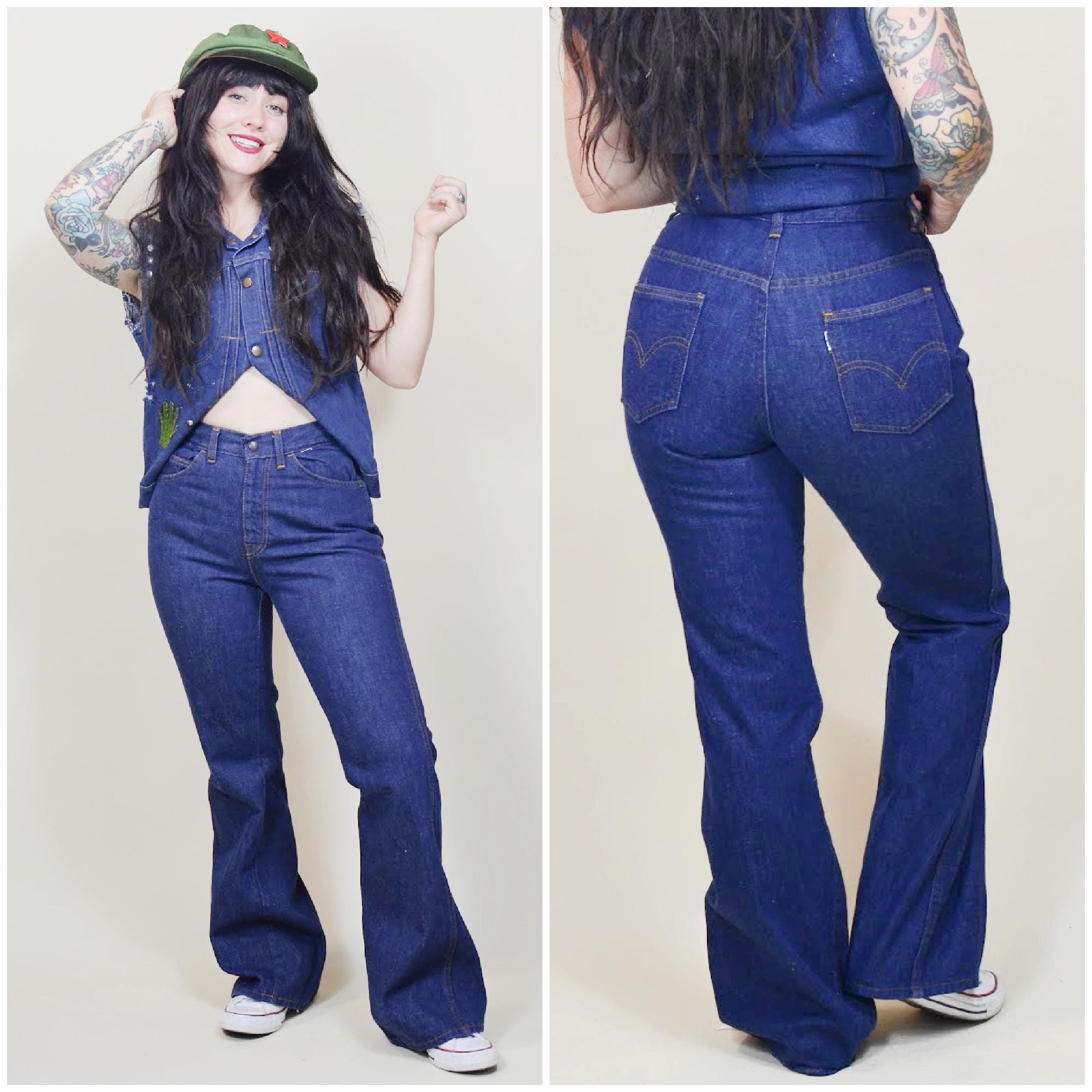 1970s 28 Waist LEVI'S Bell Bottom Jeans – Vintage Dark Wash Denim