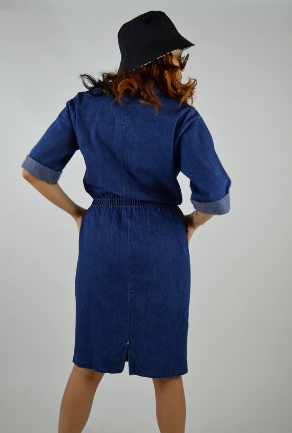 SMALL 1990s Denim Coverall Dress Vintage Jean - image 3