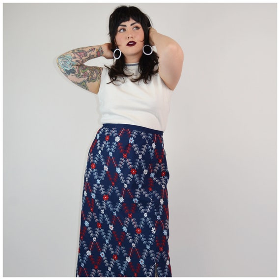 XL- 1960s Embroidered Daisy long Skirt - image 3