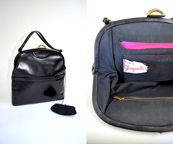 Rare ELSA SCHIAPARELLI Handbag 1950s Black Calfski