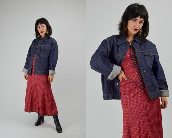 LARGE 1970s Dark Denim Jacket Vintage Sears and R