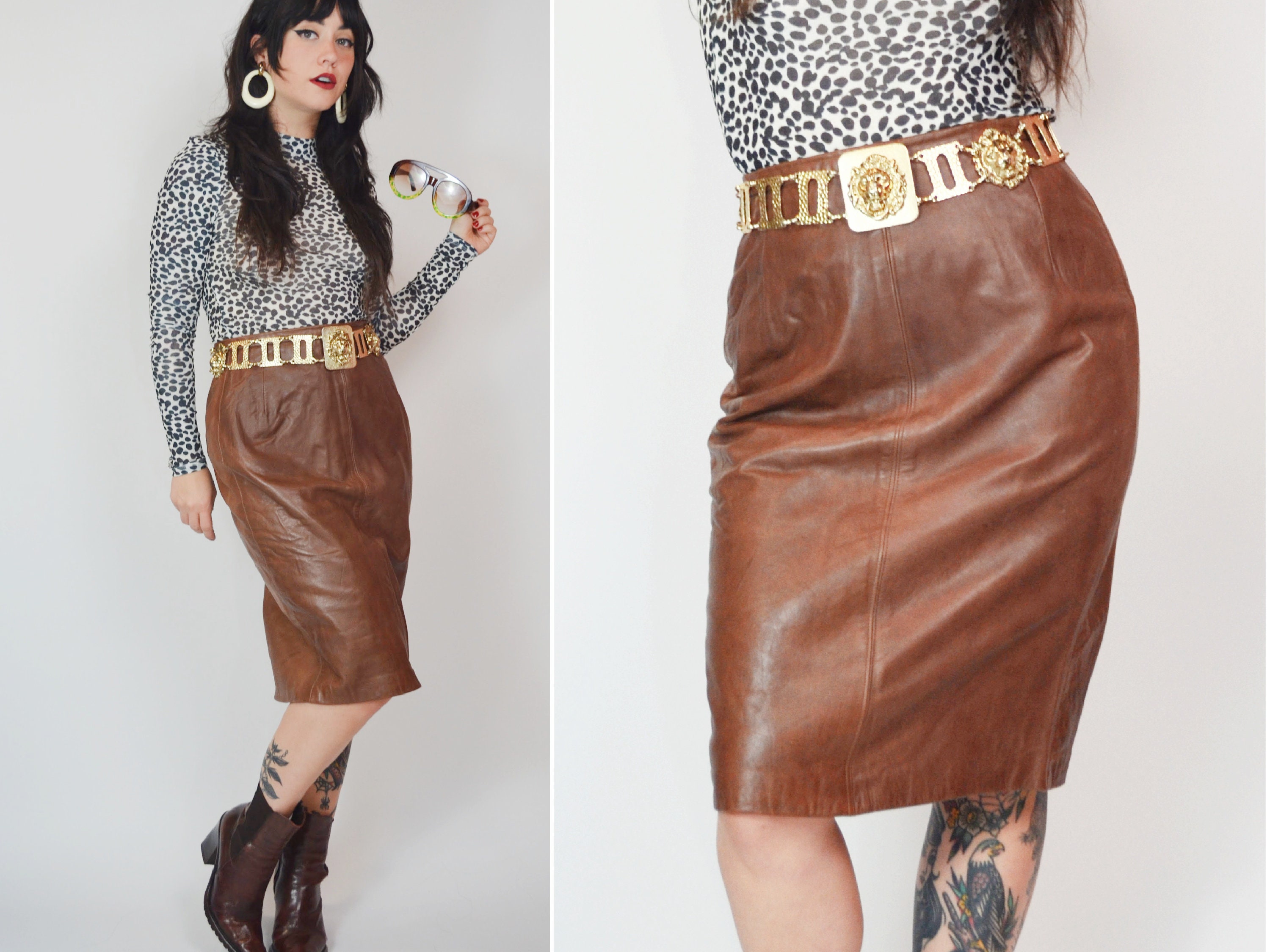 Gloria Sachs belt size small vintage Gloria Sachs Gold and Brown Lame Skirt – Moore Vintage Archive main image 4