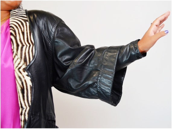 1980s Leather Avant Garde Jacket Zebra Stripe Coa… - image 2