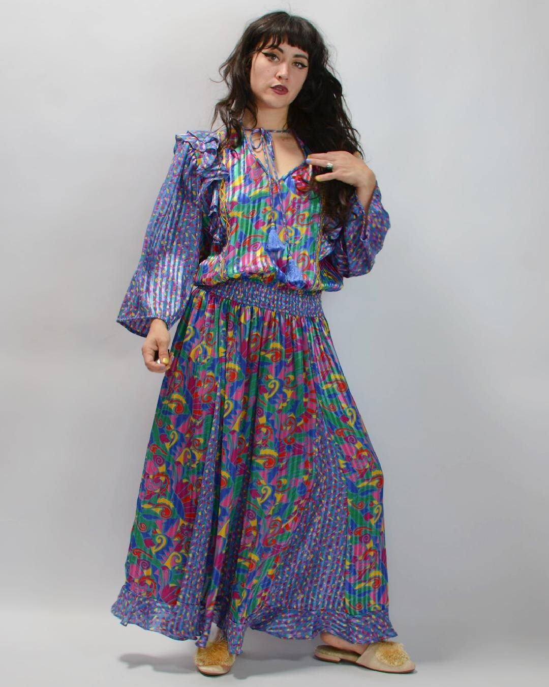 1980s Clown Core Vintage Ruffle Dress Abstract Print Full Skirt 80s - Etsy