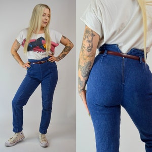 80s High-waisted Plaid Skinny Jeans 