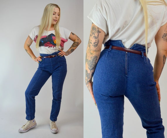 Waist 27 VINTAGE 1980s High Rise Skinny Jeans 80s… - image 1