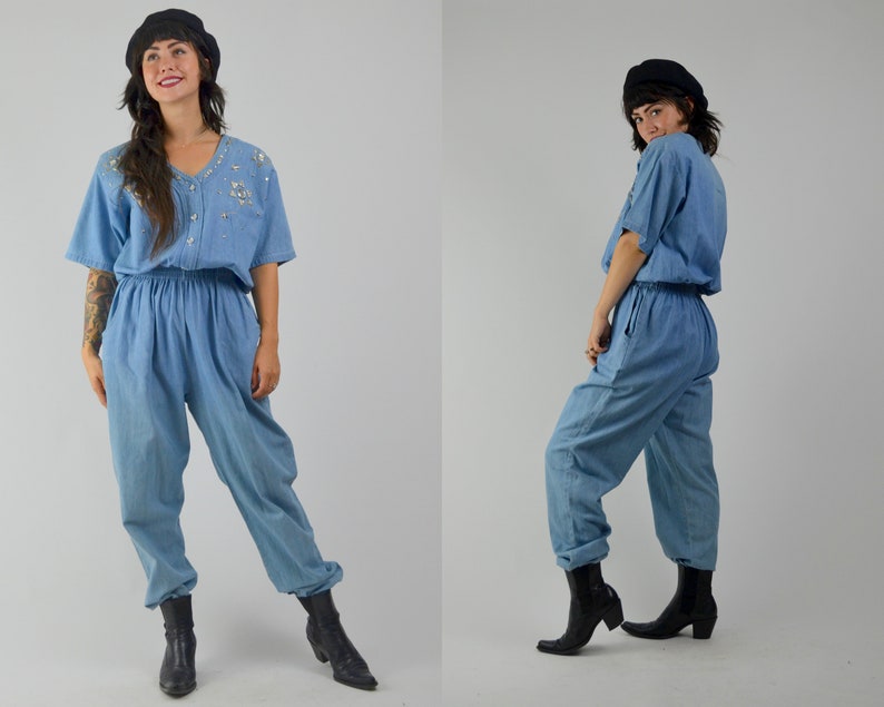 S/M 1980s Denim Jumpsuit Vintage Cotton Jumpsuit 80s Etsy