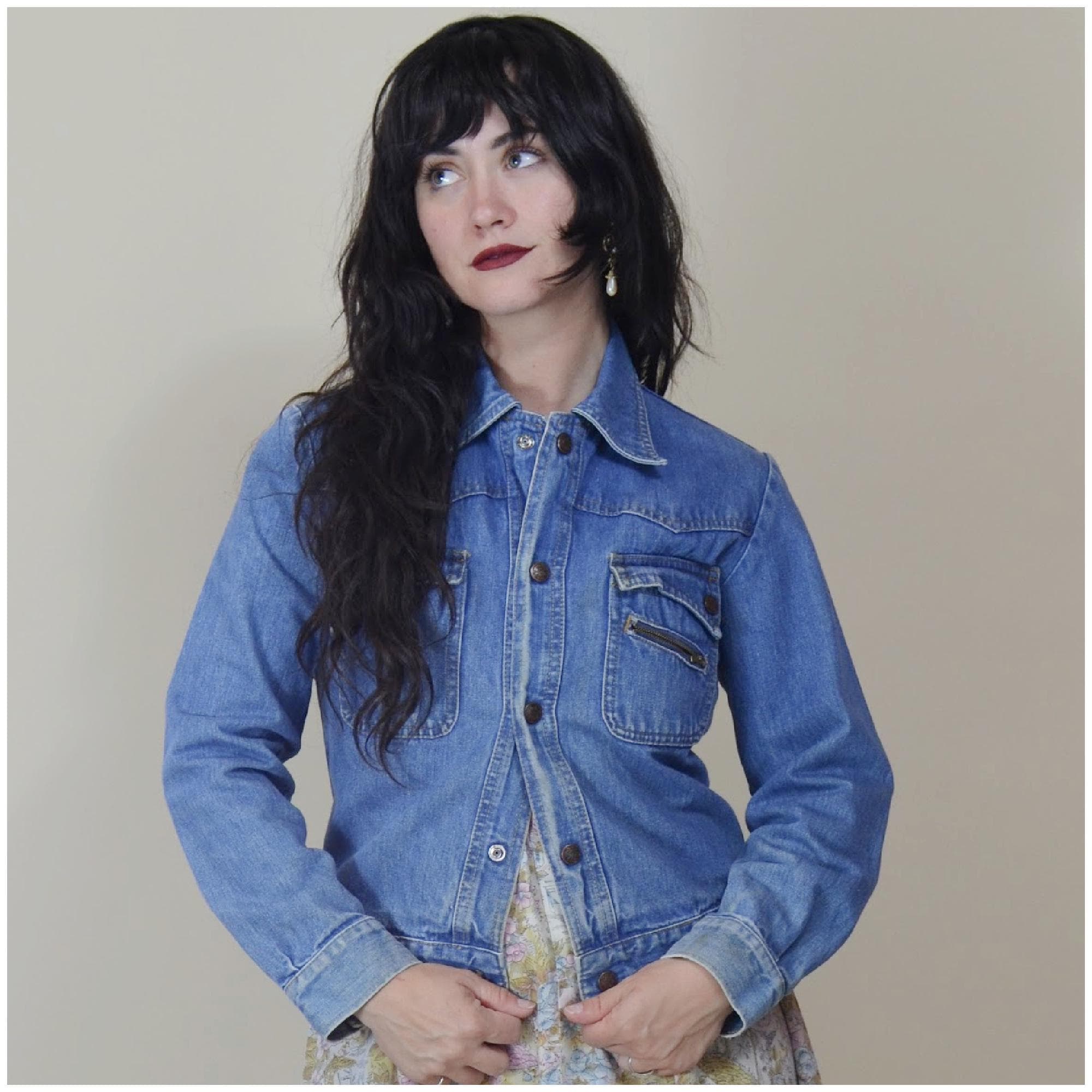 1960s XS Jean Jacket - Vintage Faded Blue Snap Button Faded Denim