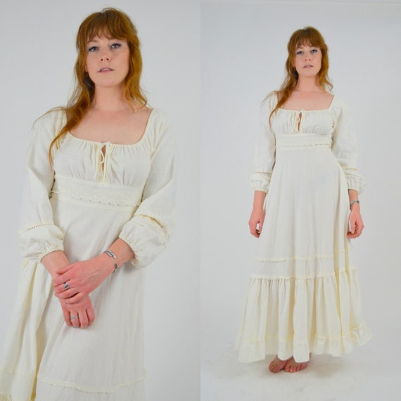 1970s GUNNE SAX White Cotton Maxi Dress - XS - image 4