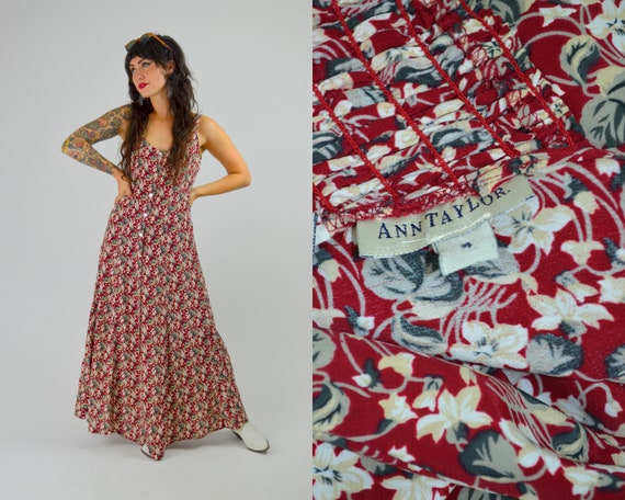 Medium 90s ANN TAYLOR Floral Maxi Dress 1990s Vint
