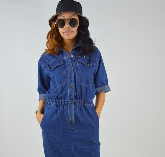 SMALL 1990s Denim Coverall Dress Vintage Jean - image 5