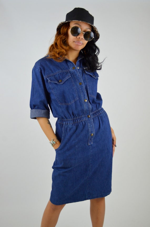 SMALL 1990s Denim Coverall Dress Vintage Jean - image 2