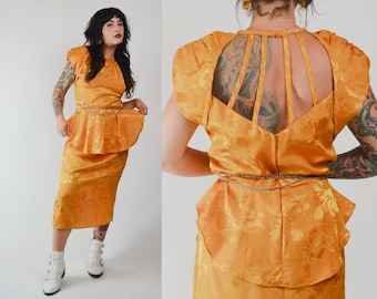 MEDIUM - 1980's Vintage Golden Cage Back Midi Dress Selected by Old Moon Vintage