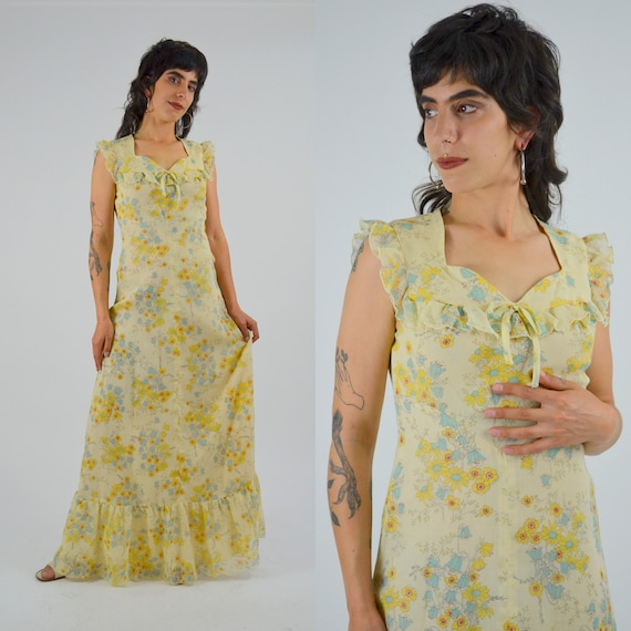 1970s Floral Maxi Dress - XS - image 1