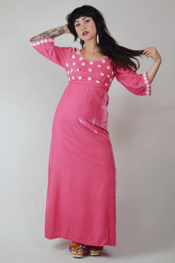 Prettiest 1960s Bessi Dusty Purple & Pink Floral Print Velvet Dress