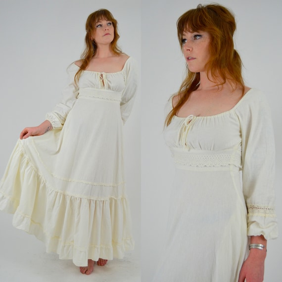 1970s GUNNE SAX White Cotton Maxi Dress - XS - image 3