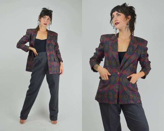 SMALL 1990s Blazer Vintage Paisley Print Bold Blaz