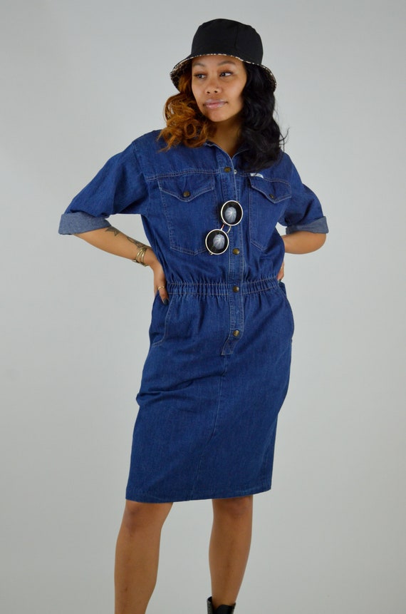 SMALL 1990s Denim Coverall Dress Vintage Jean - image 4