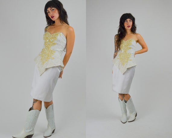SMALL 1990s Wedding Dress Vintage Strapless Mini D