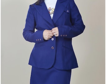 Blazer azul marino XS de los años 70 - Chaqueta vintage azul entallada con cuello daggar "Got the Hot for Wendy Watts"