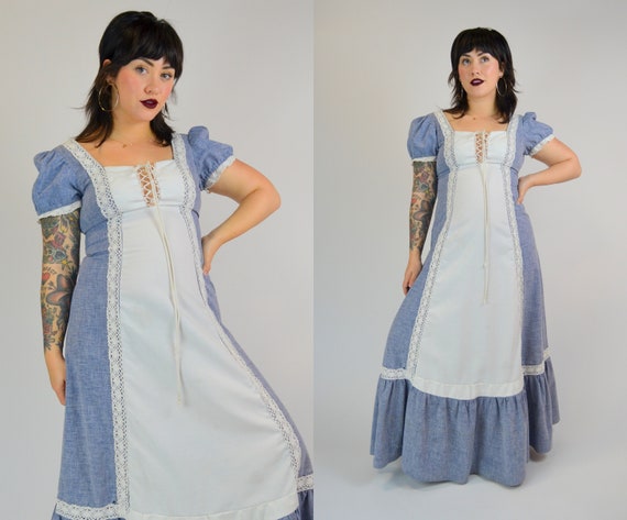 SMALL 1960s GUNNE SAX Black Label Prairie Dress - Gem