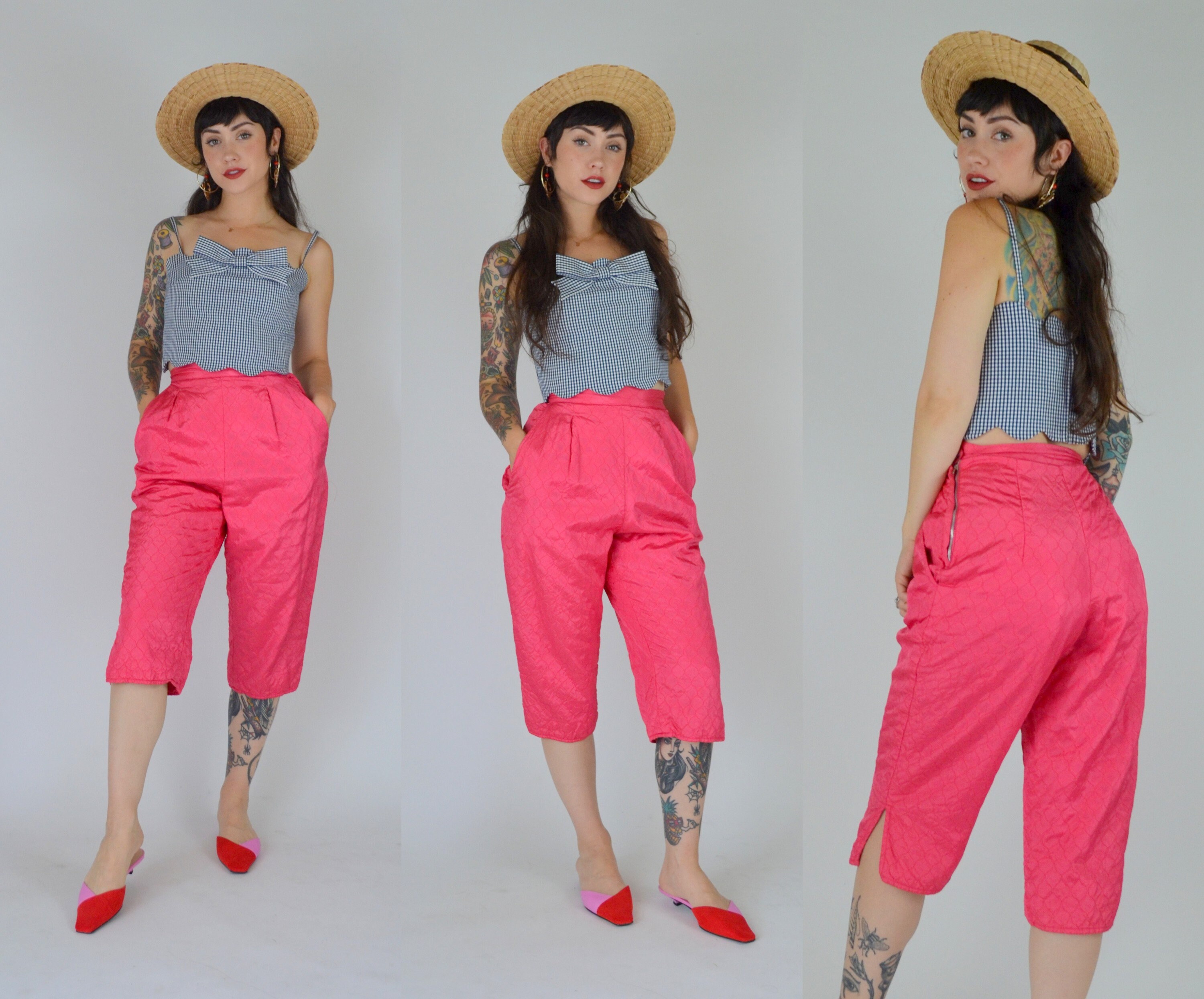 Pedal Pushers 24 1950s Quilted High Rise Pants Vintage Mid Etsy