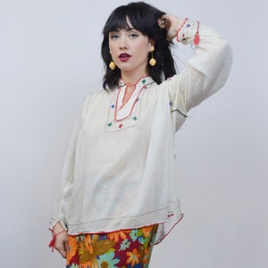 medium 1960s Gauzy Cotton Hippie Blouse 60s