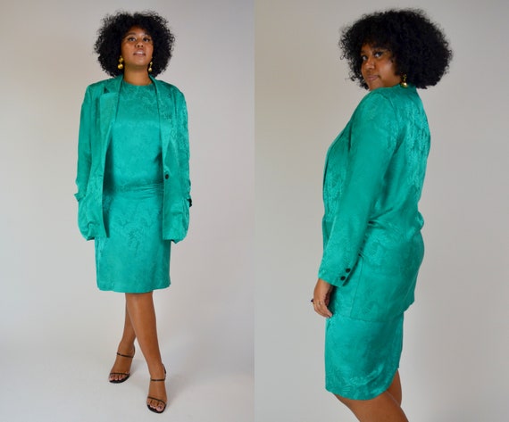 MEDIUM Silk Two Piece Set 1980s Vintage Dress Out… - image 3