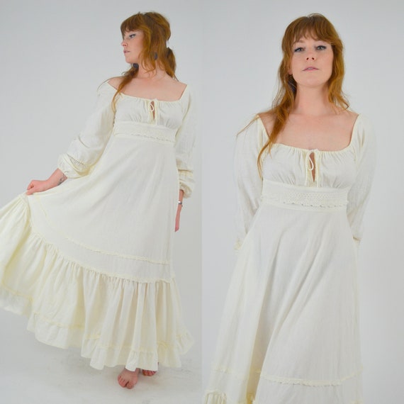 1970s GUNNE SAX White Cotton Maxi Dress - XS - image 1