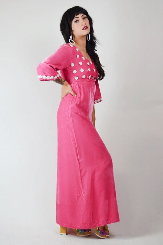 MAGENTA ~ GORGEOUS RARE LATE 1960S JULIET SLEEVE VELVET MAXI DRESS