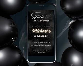 Shhh moderno Es una invitación sorpresa a una fiesta de cumpleaños, plantilla animada editable para invitación por teléfono, redes sociales o correo electrónico, descarga instantánea