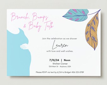 Brunch, Bumps & Baby Talk deja invitación temática de baby shower - Descarga digital o impresión bajo demanda