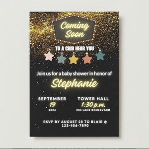 Coming Soon Marquee Baby Shower Invitation - Digital Download or Print on Demand