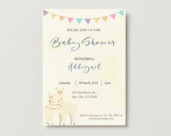 Paquete de baby shower de llama: descarga digital instantánea editable o impresión a pedido