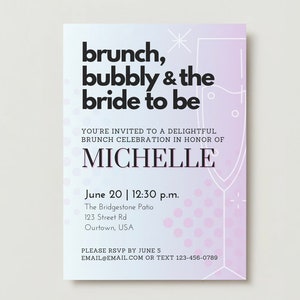 Brunch, Bubbly & the Bride to Be Wedding Shower Invitation - Download digital, editável e impressão sob demanda
