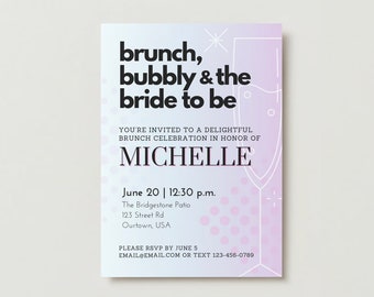 Brunch, Bubbly & the Bride to Be Wedding Shower Invitation - Descarga digital, editable e impresión bajo demanda