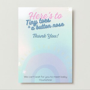 Kleine tenen, knop neus baby shower Bedankkaart - digitale download of print op aanvraag