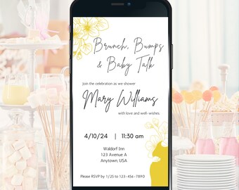 Brunch, Bumps & Baby Talk Baby Shower - Invitación digital, plantilla animada editable para invitación por teléfono, redes sociales o correo electrónico