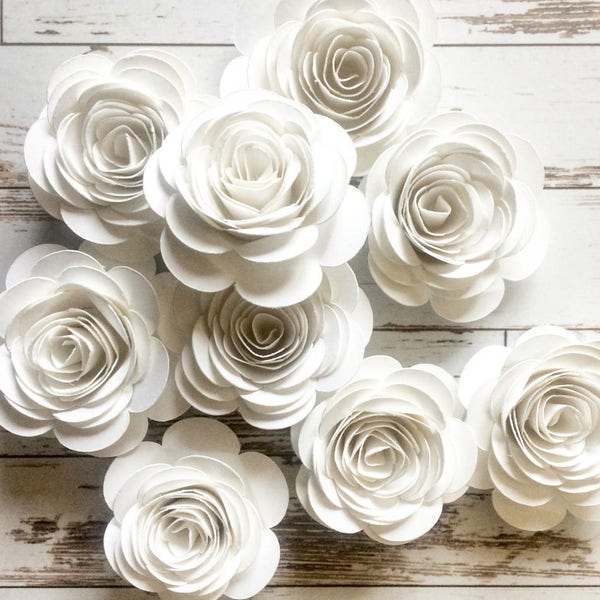 Flores de papel blancas para decoración de eventos, mesas, baby shower, cumpleaños de niñas, adornos florales.