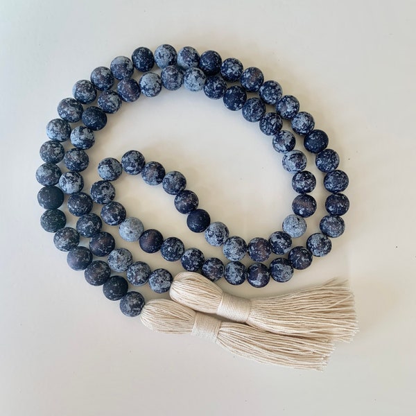 Navy Blue Wood Bead Garland, Farmhouse Decor Beads, Decorative Beads, Wooden Bead Garland, Beaded Garland, Coastal Decor, Navy Bedroom Decor